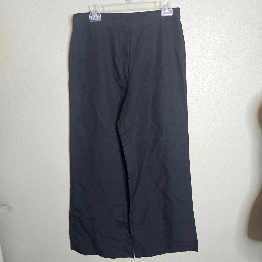 NWT H&M Women Black Linen Blend Wide Leg High Rise Dress Pants  12